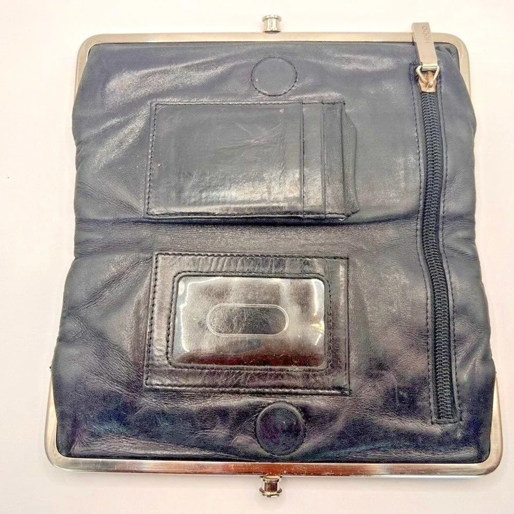 Vintage Women's‎ HOBO International Leather Double Frame Clutch Wallet Black